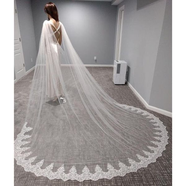 bridal veils long ivory cape white cathedral tulle sequins lace wedding cloak shoulder veil for brides accessories capea, Black