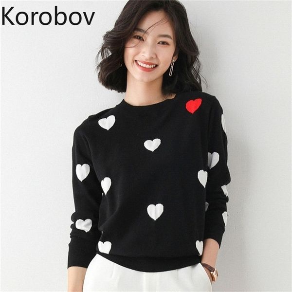 korobov sweet love long sleeve sweaters vintage preppy style o neck sueter mujer autumn women korean pullovers 210430, White;black
korobov sweet love long sleeve sweaters vintage preppy style o neck sueter mujer autumn women korean pullovers 210430, White;black