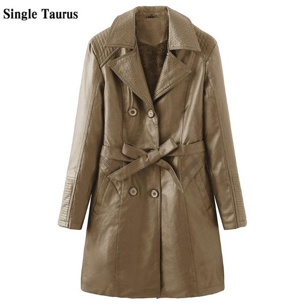 women's trench coats winter female long coat imitation leather double breasted button pu lady plus velvet designer clothes belt women, Tan;black
women's trench coats winter female long coat imitation leather double breasted button pu lady plus velvet designer clothes belt women, Tan;black