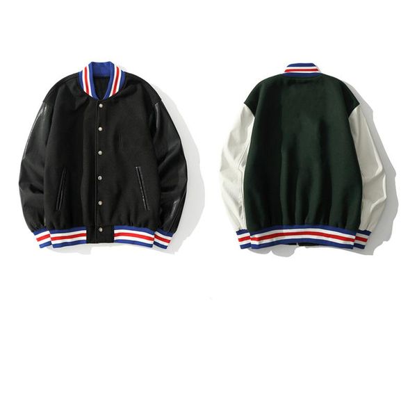 baseball jacket autumn and winter tide brand letter embroidery white green woolen cloth color matching leather sleeves, Black;brown
baseball jacket autumn and winter tide brand letter embroidery white green woolen cloth color matching leather sleeves, Black;brown