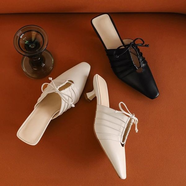 summer slippers women mules shoes 2021 genuine leather square toe medium kitten heels hollow out sandals bowknot wrinkle slides, Black
summer slippers women mules shoes 2021 genuine leather square toe medium kitten heels hollow out sandals bowknot wrinkle slides, Black
