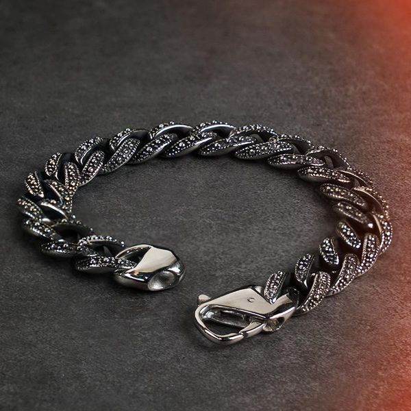 link, chain retro bracelet for men domineering trendy stainless steel vintage cuban carved, Black
link, chain retro bracelet for men domineering trendy stainless steel vintage cuban carved, Black