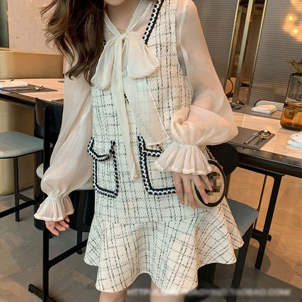 women's tracksuits french elegant two-piece set women white bow long-sleeved +stylish plaid vest dress 2piece autumn 2021, Gray
women's tracksuits french elegant two-piece set women white bow long-sleeved +stylish plaid vest dress 2piece autumn 2021, Gray