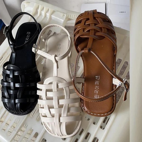 women flat sandals 2021 summer fashion round toe leather weave rome vintage buckle strap brown female casual shoes, Black
women flat sandals 2021 summer fashion round toe leather weave rome vintage buckle strap brown female casual shoes, Black