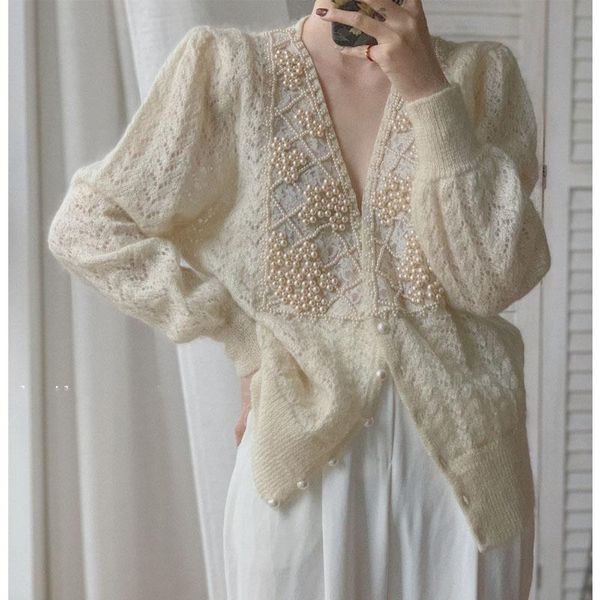 women's knits & tees pearl inlaid cardigan mohair sweater coat autumn and winter style loose blouse ustyle0204, White
women's knits & tees pearl inlaid cardigan mohair sweater coat autumn and winter style loose blouse ustyle0204, White