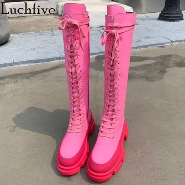boots 2021 lace up knee high round toe platform shoes women square heels femme pink white women's, Black
boots 2021 lace up knee high round toe platform shoes women square heels femme pink white women's, Black
