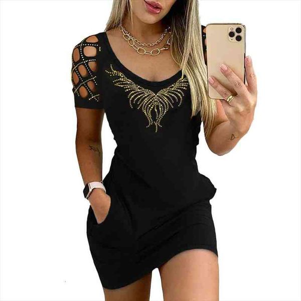 women hollow out mini dresses diamond short sleeve round neck patchwork sheath hip short dress summer black dresses, Black;gray
women hollow out mini dresses diamond short sleeve round neck patchwork sheath hip short dress summer black dresses, Black;gray