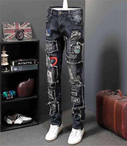 jeans piercing patch embroidery emblem jeans men straight bottom elastic personality long pants, Blue
jeans piercing patch embroidery emblem jeans men straight bottom elastic personality long pants, Blue