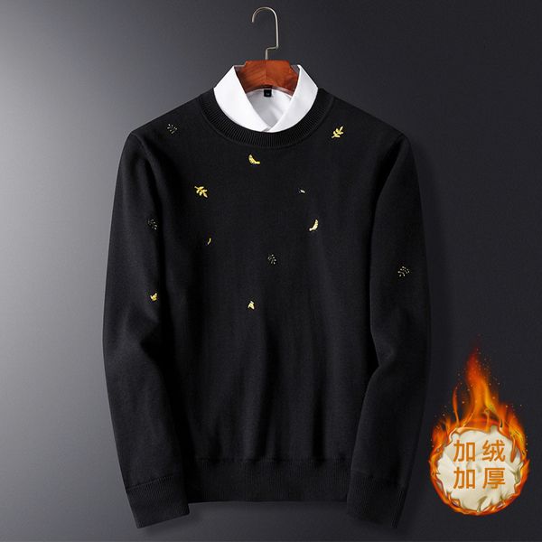 sweater knit pusite men's 2021 round neck pullover plush t shirt slim embroidered, White;black
sweater knit pusite men's 2021 round neck pullover plush t shirt slim embroidered, White;black