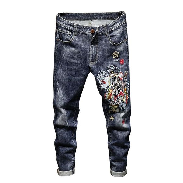 men's jeans men pants slim fit washed vintage chinese style embroidery koi fashion soft comfortable black blue denim trousers
men's jeans men pants slim fit washed vintage chinese style embroidery koi fashion soft comfortable black blue denim trousers