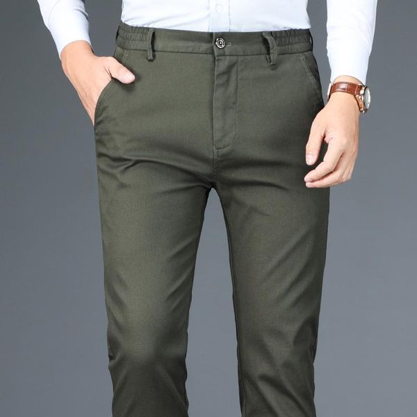 men's pants 2021 autumn and winter brand 98% cotton elastic waist fitted straight trousers classic business casual men's, Black
