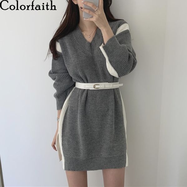 colorfaith new spring autumn women dresses v-neck split knitting high waist korean style with belt lady mini dress dr7833 210413, Black;gray
colorfaith new spring autumn women dresses v-neck split knitting high waist korean style with belt lady mini dress dr7833 210413, Black;gray