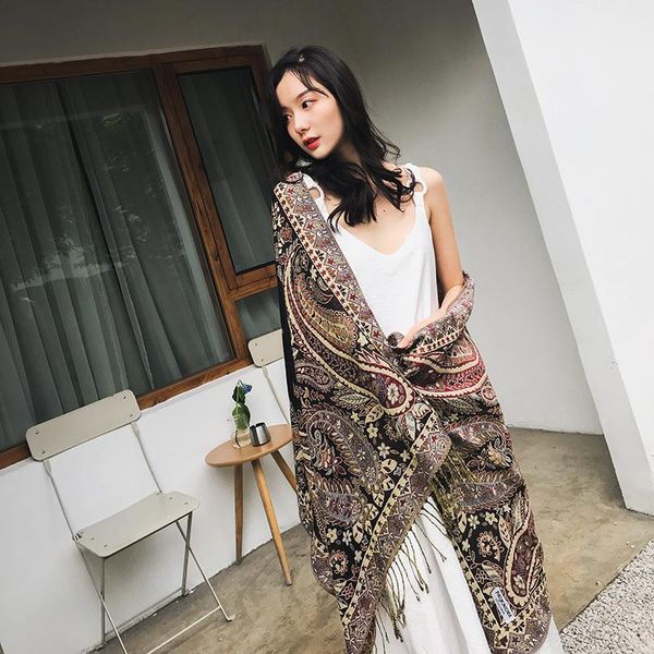 for woman print scarf chinese ethnic style flower pattern tassel winter warm travel soft long blanket cape shawl scarves, Blue;gray
for woman print scarf chinese ethnic style flower pattern tassel winter warm travel soft long blanket cape shawl scarves, Blue;gray