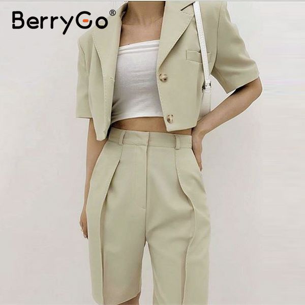 berrygo blazer high waist straight shorts women suits summer short-sleeved female set green gray short jumpsuits 210513, White;black
berrygo blazer high waist straight shorts women suits summer short-sleeved female set green gray short jumpsuits 210513, White;black