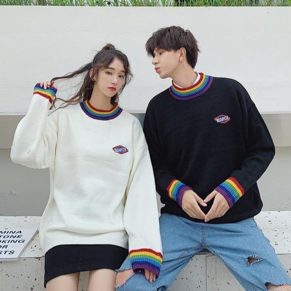 men's sweaters autumn and winter korean color matching sweater hong kong style pullover jacket fashion small high neck men's women&, White;black
men's sweaters autumn and winter korean color matching sweater hong kong style pullover jacket fashion small high neck men's women&, White;black