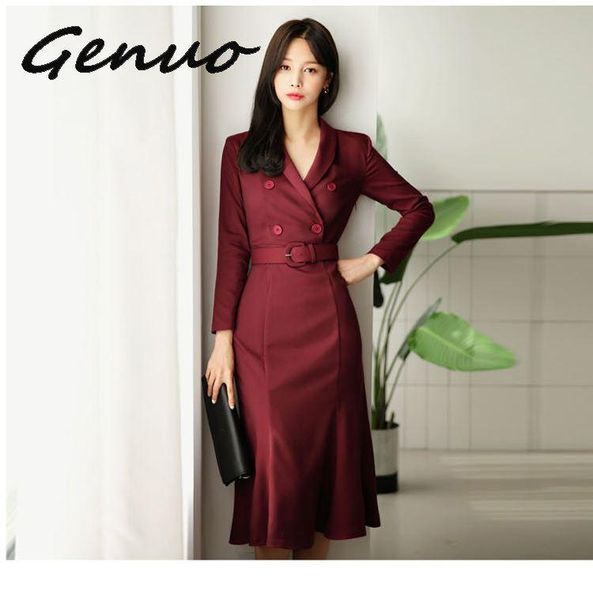 casual dresses ol style wine red women dress elegant double breasted sashes female vestidos 2021 v-neck mid-length wear to business, Black;gray
casual dresses ol style wine red women dress elegant double breasted sashes female vestidos 2021 v-neck mid-length wear to business, Black;gray