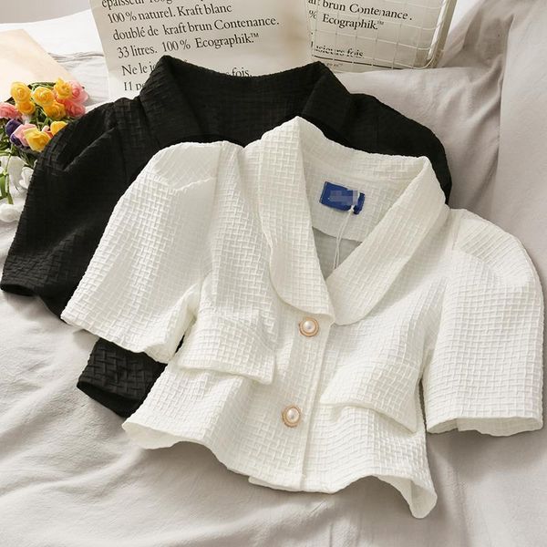 women's jackets summer pleated plaid two buckle short suit collar shirt bubble sleeve exposed navel cardigan, Black;brown
women's jackets summer pleated plaid two buckle short suit collar shirt bubble sleeve exposed navel cardigan, Black;brown