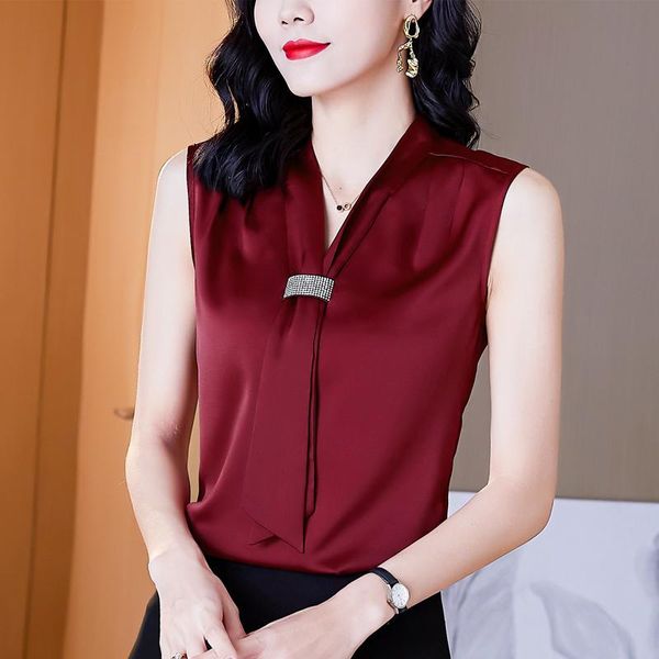 women's blouses & shirts summer shirt chiffon for women satin solid sleeveless red v-neck blouse female 2021 woman basic, White
women's blouses & shirts summer shirt chiffon for women satin solid sleeveless red v-neck blouse female 2021 woman basic, White