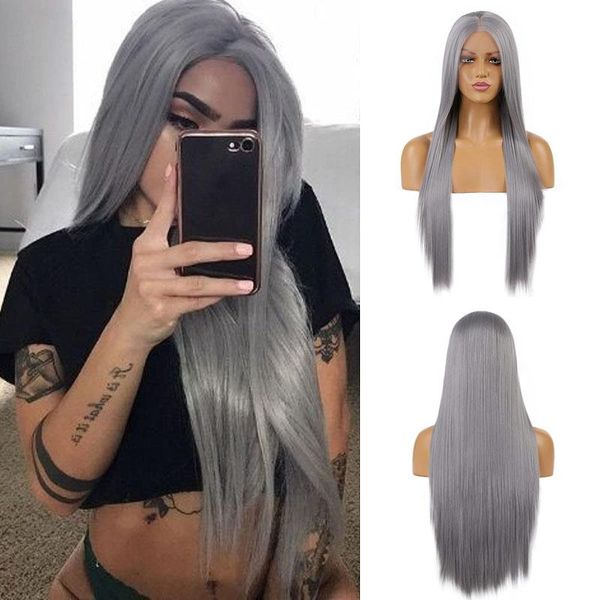 synthetic wigs aimeya girl silver gray natural straight lace front for women middle part pre plucked half hand tied, Black
synthetic wigs aimeya girl silver gray natural straight lace front for women middle part pre plucked half hand tied, Black