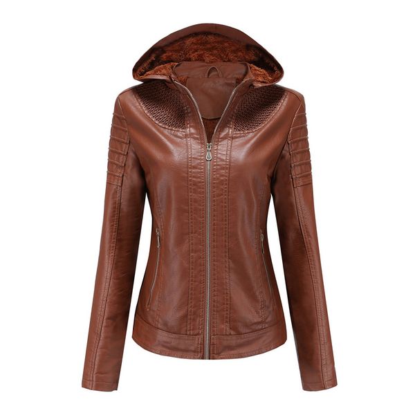 women's faux leather jacket, street autumn and winter, regular version, warm, casual, cool, long-sleeved solid color pocket hooded spri, Black
women's faux leather jacket, street autumn and winter, regular version, warm, casual, cool, long-sleeved solid color pocket hooded spri, Black