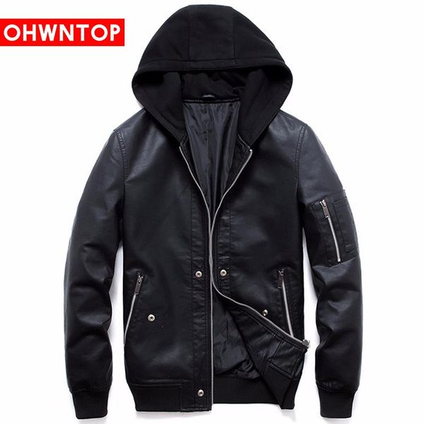 men's fur & faux men knitted hooded pu leather jacket motorcycle stand collar zipper pockets coats slim fit trend casual streetwear, Black
men's fur & faux men knitted hooded pu leather jacket motorcycle stand collar zipper pockets coats slim fit trend casual streetwear, Black