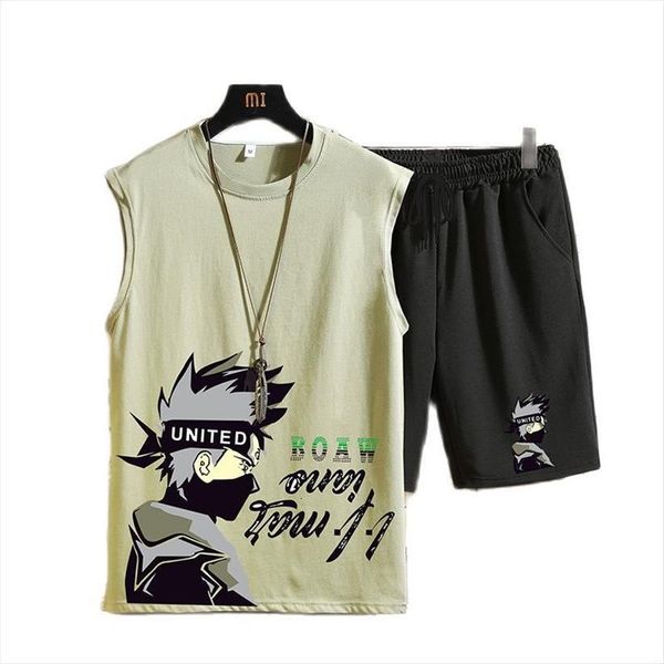 summer sleeveless t shirt mens tracksuit sportswear japanese anime yiming casual suit with a set of handsome shorts vest, Gray
summer sleeveless t shirt mens tracksuit sportswear japanese anime yiming casual suit with a set of handsome shorts vest, Gray