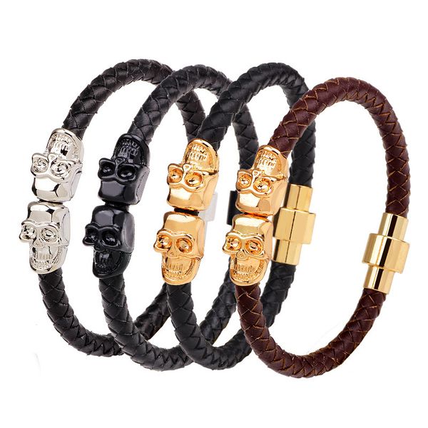 fashion leather men's domineering skull woven magnetic buckle bracelet punk jewelry, Golden;silver
fashion leather men's domineering skull woven magnetic buckle bracelet punk jewelry, Golden;silver