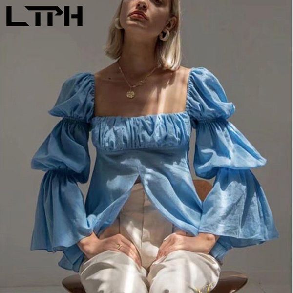 women's blouses & shirts ltph ins elegant women blouse vintage front slit square collar lantern sleeves solid color casual streetwear 2, White
women's blouses & shirts ltph ins elegant women blouse vintage front slit square collar lantern sleeves solid color casual streetwear 2, White