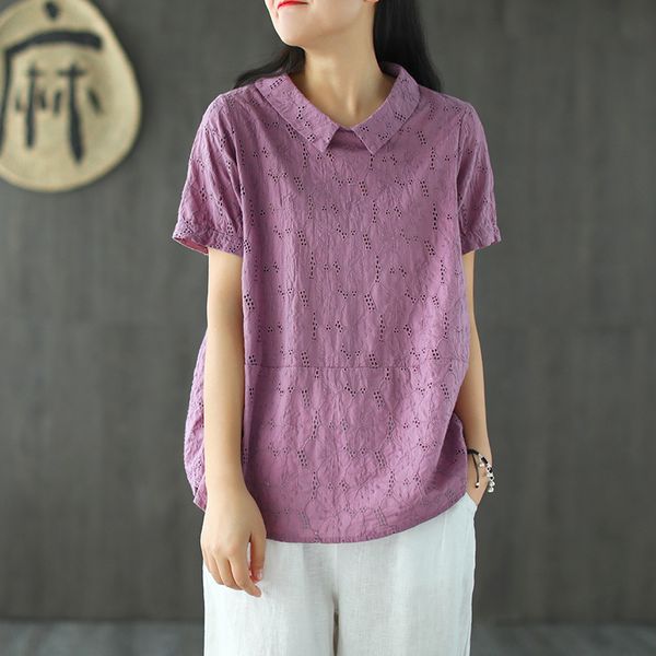 johnature summer retro hollow embroidery peter pan collar short sleeve shirt simple leisure all-match women shirts 210521, White
johnature summer retro hollow embroidery peter pan collar short sleeve shirt simple leisure all-match women shirts 210521, White