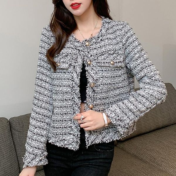 women's jackets 2021 autumn women gold button single-breasted tweed wool coat round neck long sleeve tassel veste femme, Black;brown
women's jackets 2021 autumn women gold button single-breasted tweed wool coat round neck long sleeve tassel veste femme, Black;brown