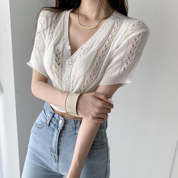 women's blouses & shirts hzirip korean waist hollowed v-neck short-sleeved knitted 2021 fashion all-match solid color single-breasted s, White
women's blouses & shirts hzirip korean waist hollowed v-neck short-sleeved knitted 2021 fashion all-match solid color single-breasted s, White