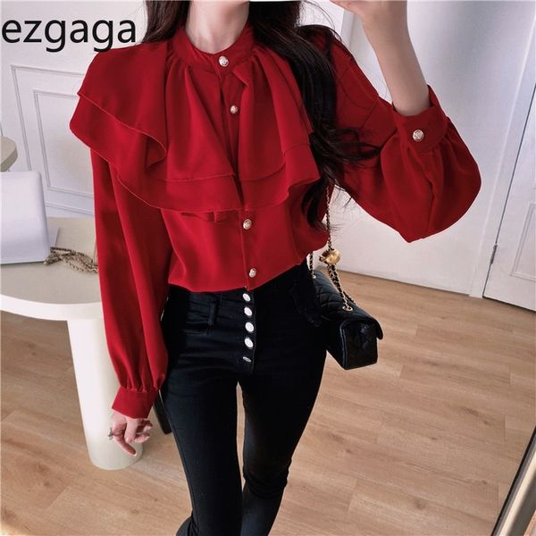 ezgaga elegant women blouse ruffled long sleeve chiffon single breasted solid loose korean office lady shirts fashion 210430, White
ezgaga elegant women blouse ruffled long sleeve chiffon single breasted solid loose korean office lady shirts fashion 210430, White