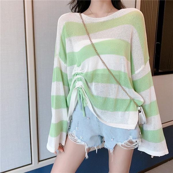 knitted loose sweater 2021 summer v-neck korean-style long-sleeved sunscreen shirt women striped thin mesh 619a women's sweaters, White;black
knitted loose sweater 2021 summer v-neck korean-style long-sleeved sunscreen shirt women striped thin mesh 619a women's sweaters, White;black