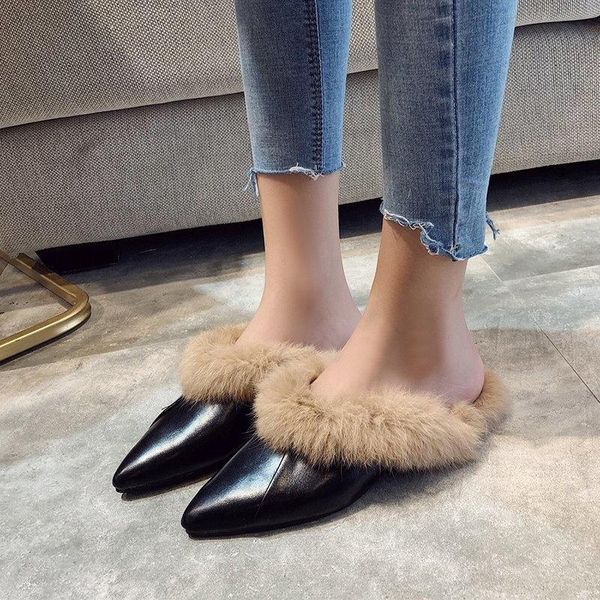 slippers pointed toe wool for women autumn and winter 2021 pu leather flat outdoor shoes, Black
slippers pointed toe wool for women autumn and winter 2021 pu leather flat outdoor shoes, Black