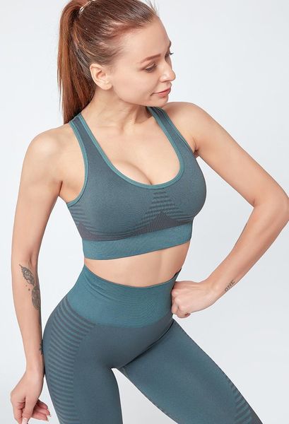 elastic gather sports bra breathable women tracksuits quick drying high waist fitness yoga pants suit female, Gray 
elastic gather sports bra breathable women tracksuits quick drying high waist fitness yoga pants suit female, Gray