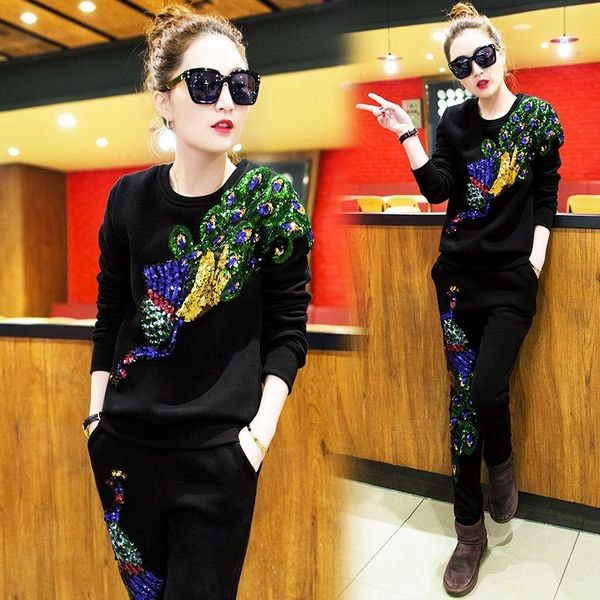 women's two piece pants fashion autumn winter women velvet phoenix beaded sports leisure tracksuit outfits pullover sweatshirt suits x3, White
women's two piece pants fashion autumn winter women velvet phoenix beaded sports leisure tracksuit outfits pullover sweatshirt suits x3, White