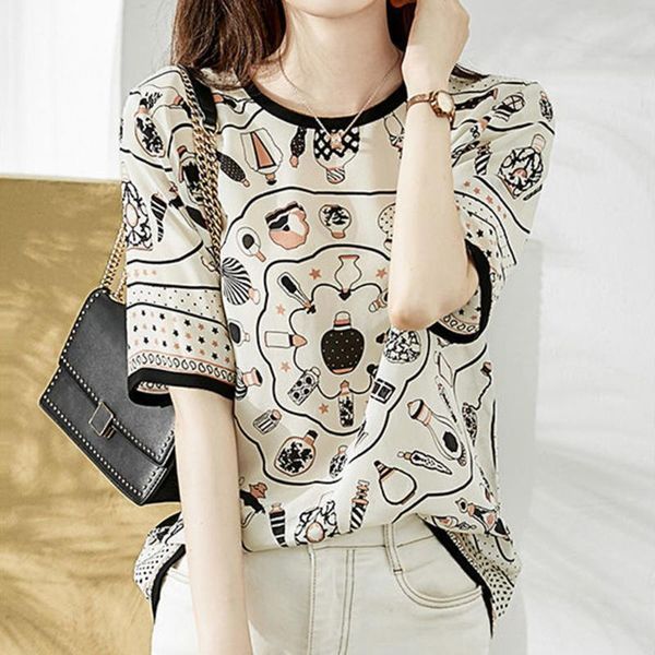 women's t-shirt printed floral short sleeve tshirt summer ladies fashion simple korea style elegant casual loose tee, White
women's t-shirt printed floral short sleeve tshirt summer ladies fashion simple korea style elegant casual loose tee, White