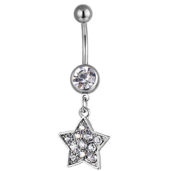 d0078 1 clear color star style belly button ring piercing body jewelry for women, Silver
d0078 1 clear color star style belly button ring piercing body jewelry for women, Silver