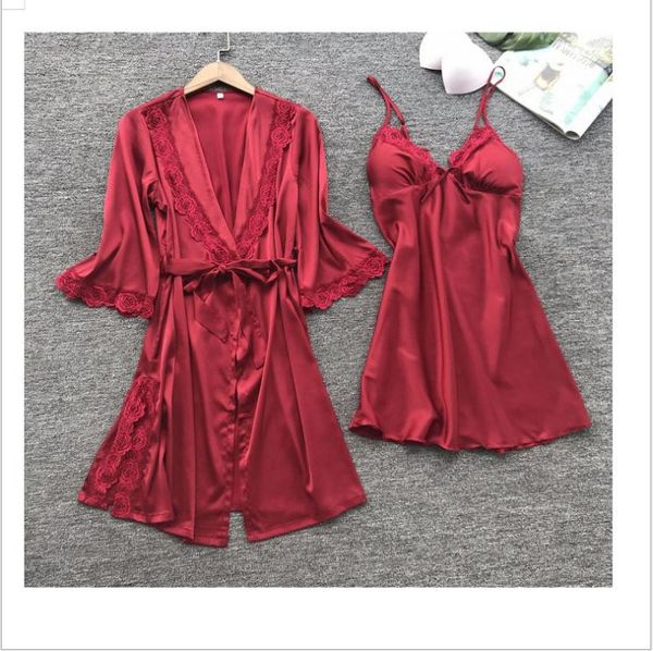 women's sleepwear 2pcs satin robe suit bride bridesmaid wedding kimono gown lady half sleeve lace bathrobe rayon intimate lingerie, Black;red
women's sleepwear 2pcs satin robe suit bride bridesmaid wedding kimono gown lady half sleeve lace bathrobe rayon intimate lingerie, Black;red