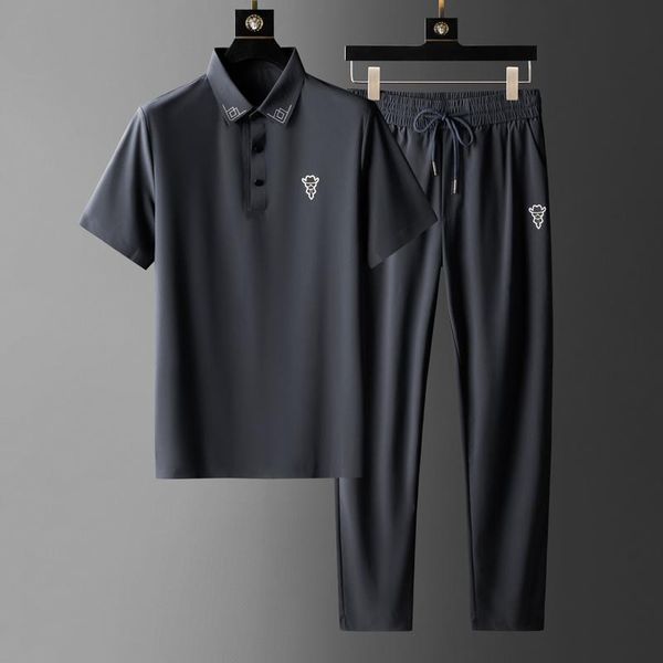 men's tracksuits high end silky short sleeve ice two piece set cool elastic lapel pressure glue quick drying sports leisure suit, Gray
men's tracksuits high end silky short sleeve ice two piece set cool elastic lapel pressure glue quick drying sports leisure suit, Gray