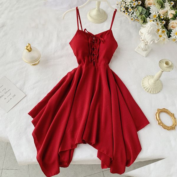 summer 2021 women irregular hem beach party mini dress vestidos sleeveless high waist dstring red/green strap dress new, Black;gray
summer 2021 women irregular hem beach party mini dress vestidos sleeveless high waist dstring red/green strap dress new, Black;gray