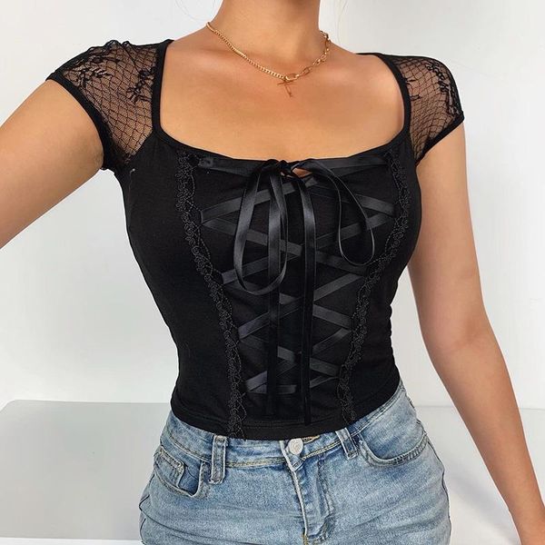 chic mesh short/long sleeve tee shirt square collar low solid color hollow bare midriff lace-up crop for ladies women's t-shirt, White
chic mesh short/long sleeve tee shirt square collar low solid color hollow bare midriff lace-up crop for ladies women's t-shirt, White