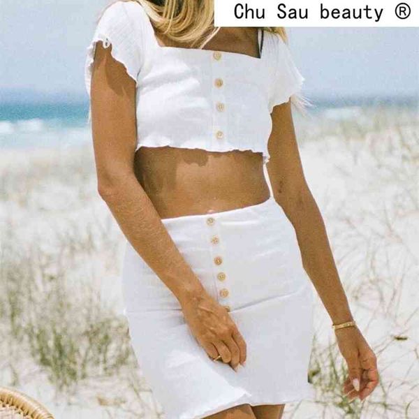 fashion casual summer single-breasted 2 piece knitted sets women square collar crop t-shirts+mini skirts set female 210508, White
fashion casual summer single-breasted 2 piece knitted sets women square collar crop t-shirts+mini skirts set female 210508, White