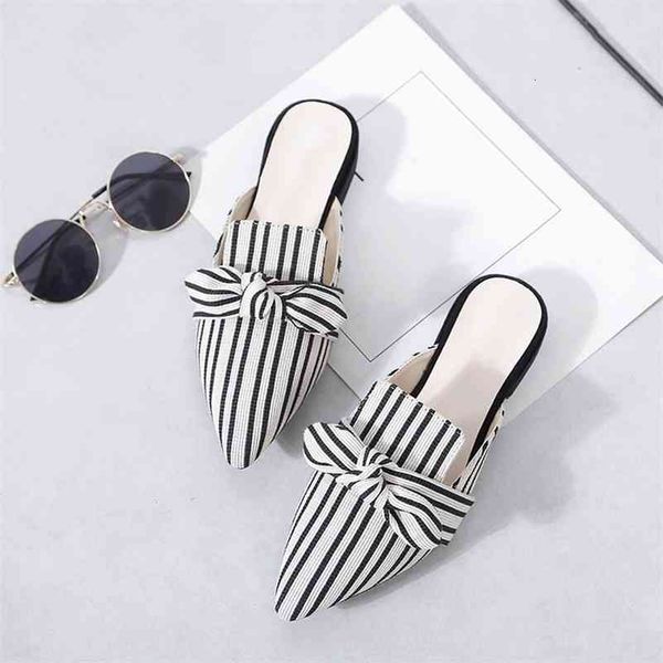 women's slippers ladies elegant pointed toe shoes woman bowtie stripes low heels women fashion female mules summer 210310, Black
women's slippers ladies elegant pointed toe shoes woman bowtie stripes low heels women fashion female mules summer 210310, Black