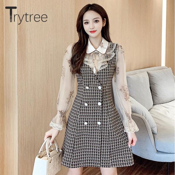 casual dresses trytree 2021 spring autumn women's dress ruffled bow embroidery voile sleeve patchwork plaid elegant office lady, Black;gray
casual dresses trytree 2021 spring autumn women's dress ruffled bow embroidery voile sleeve patchwork plaid elegant office lady, Black;gray