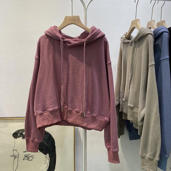 women autumn and winter thickened solid color all match short hooded hoodies korean sweatshirts clothes for teens women's &, Black
women autumn and winter thickened solid color all match short hooded hoodies korean sweatshirts clothes for teens women's &, Black