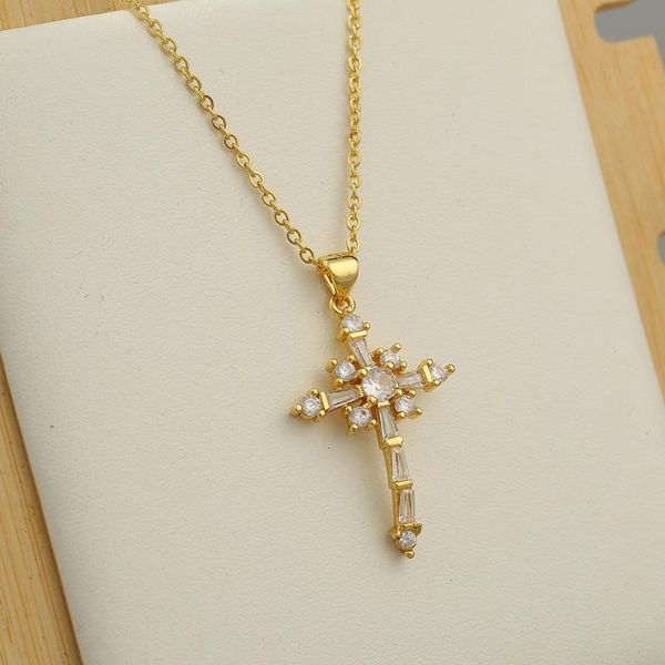 pendant necklaces inlaid crystal cross necklace women's fashion accessories trend matching, Silver
pendant necklaces inlaid crystal cross necklace women's fashion accessories trend matching, Silver