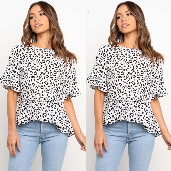 women's t-shirt leisure leopard print short sleeve ruffle in spring and summer of 2021 jdcf, White
women's t-shirt leisure leopard print short sleeve ruffle in spring and summer of 2021 jdcf, White