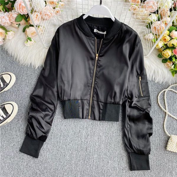 spring autumn fashion women long sleeve loose jacket solid zipper high waist short baseball coat casual overcoat women's jackets, Black;brown
spring autumn fashion women long sleeve loose jacket solid zipper high waist short baseball coat casual overcoat women's jackets, Black;brown