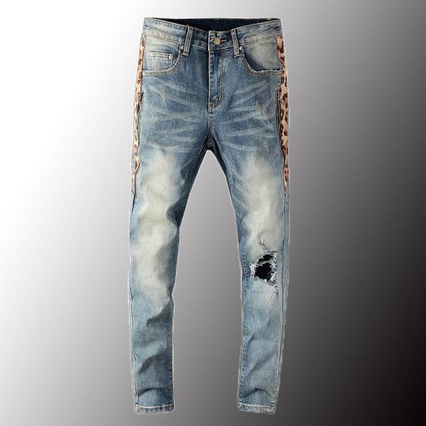 men's jeans minglu luxury mens leopard print patchwork holes ripped streetwear slim skinny stretch denim pants plus size 40, Blue
men's jeans minglu luxury mens leopard print patchwork holes ripped streetwear slim skinny stretch denim pants plus size 40, Blue